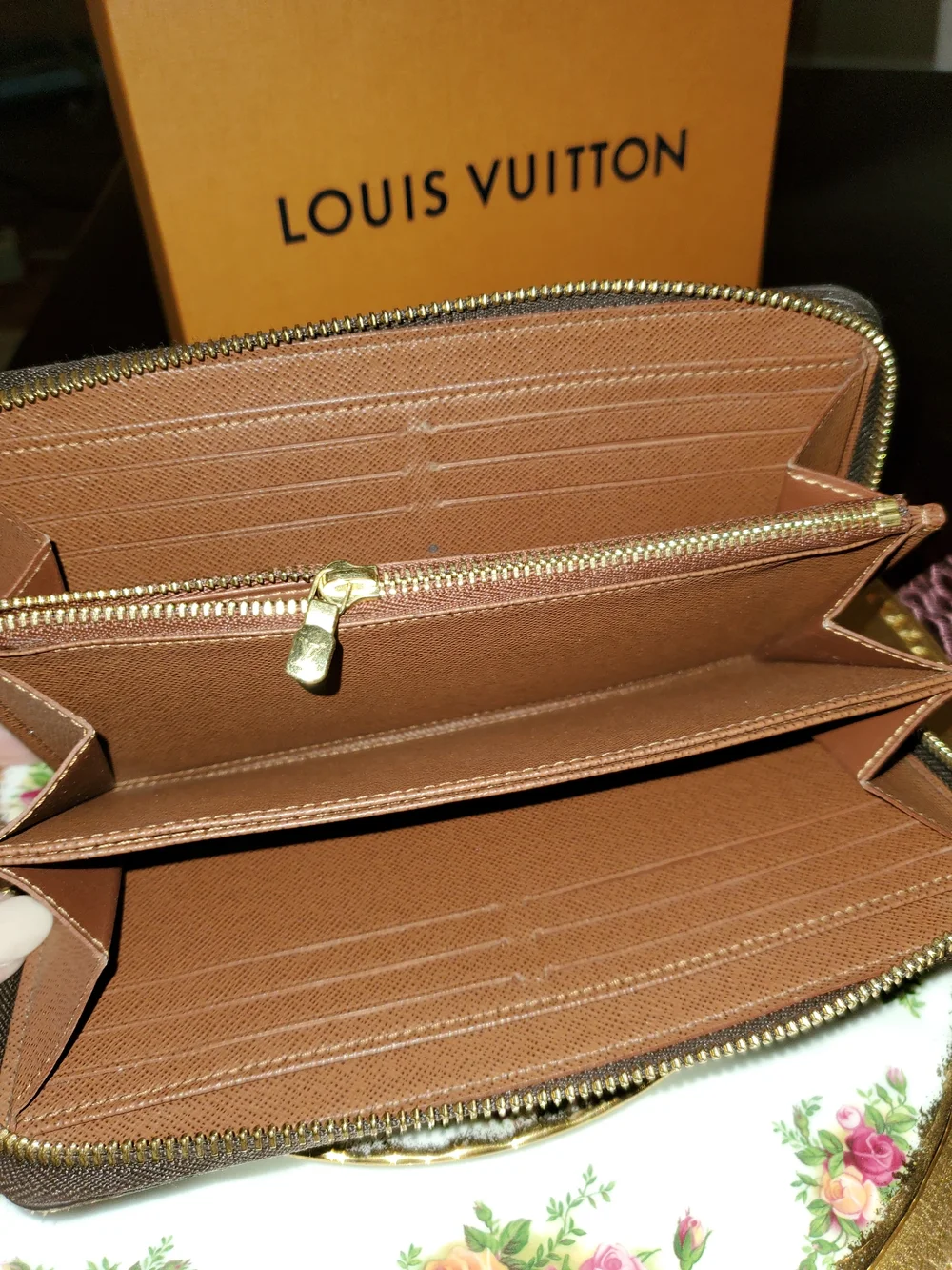 Louis Vuitton Brown Monogram Zip Wallet with Gold-Tone Hardware
